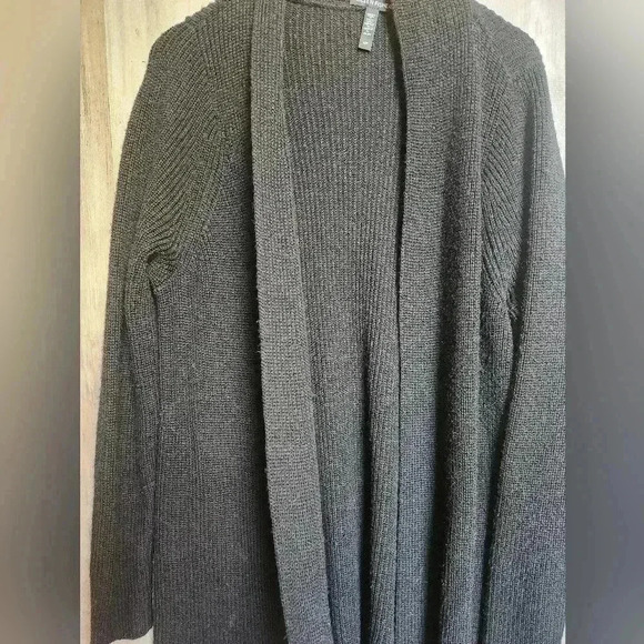 Eileen Fisher 100% Merino Wool Black Long Knit Cartigan Size Small Petite - Picture 3 of 8